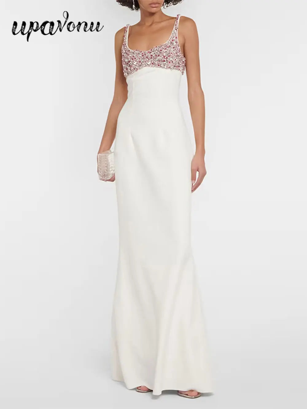 Elegant Women's Diamond Design Bandage Dress Spaghetti Strap Sleeveless Bodycon Long Dress Cocktail Evening Party Vestidos
