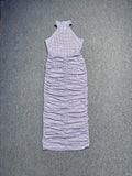 Halter Neck Backless Diamonds Long Dress For Women Sleeveless Folds Slim Formal Elegant Celebrity Cocktail Party Gown Vestido Lavender