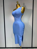 Women Bodycon Bandage Dress One Shoulder Sleeveless Sexy Backless Dress Cocktail Evening Party Vestidos Luxury Birthday Dresses