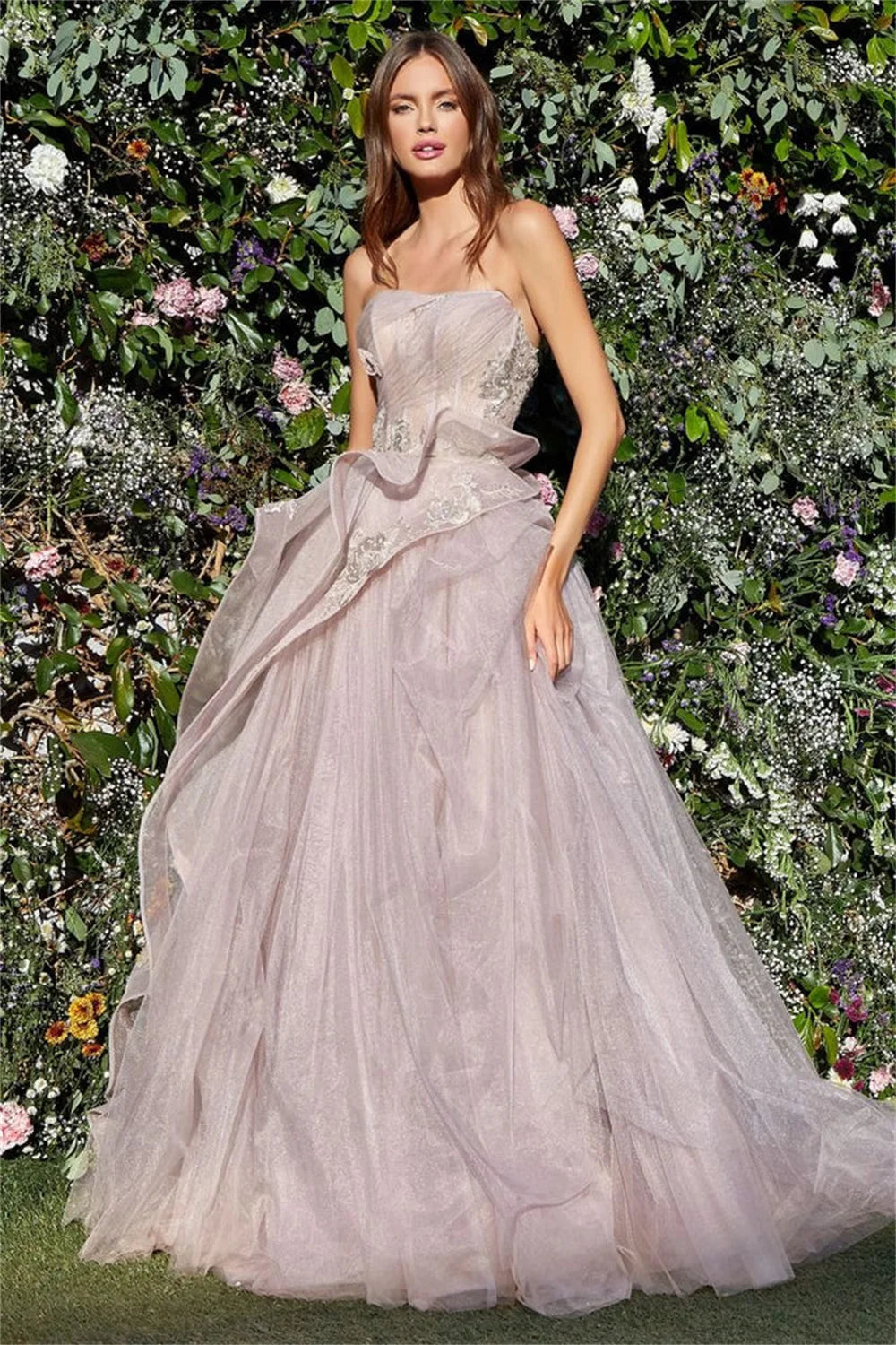 Grey Blue Strapless Vestidos De Noche 3D Butterfly Prom Dress Fairy Strapless Tulle Sweep Train فساتين السهرة