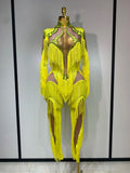Yellow Tassel Stretch Bodycon Jumpsuit Nightclub Gogo Dance Clothing Dj Rave Outfit Nightclub Party Singer Performance Outfit Yellow