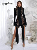 Women's Sexy Drawstring Strap Bandage Dress O-neck Long Sleeve Bodycon Mini Dress Cocktail Evening Party Vestidos
