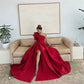 Burgundy One Shoulder فساتين سهره فاخره Elegant Sleeveless Satin Prom Dresses Floor-Length Court Train Vestidos De Noche