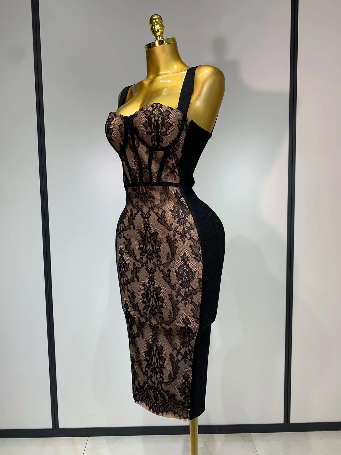 Sexy Black Lace Bodycon Bandage Dress Arrivals Women Luxury Vintage Elegant Evening Party Dress Birthday Club Vestido black