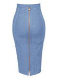 All Match Style 15 Colors Golden Zipper Package Hips Knee Length Bandage Skirt Fashion Office Lady Wear Woman Basics item Blue
