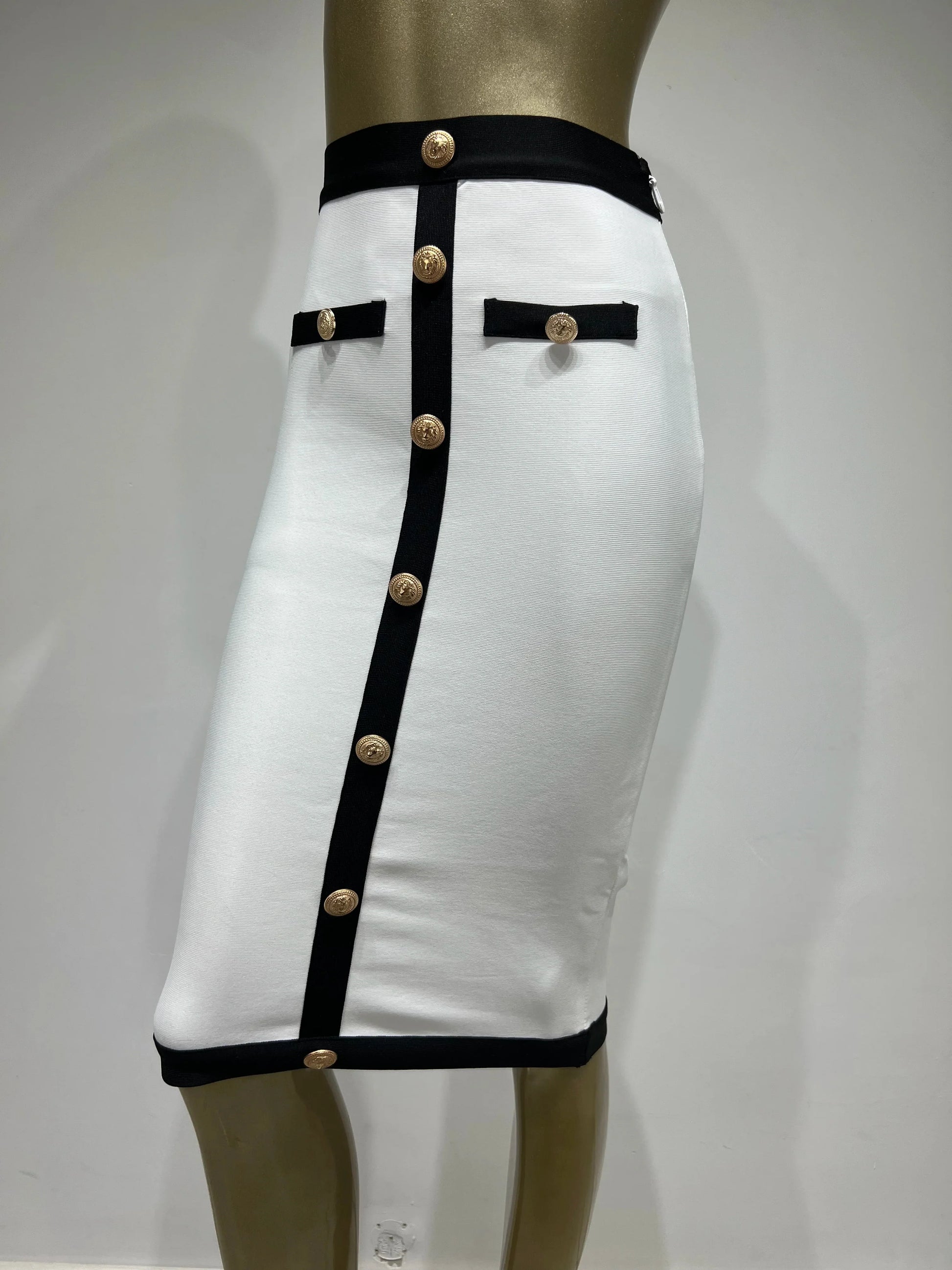 All Match Style 2 Color Golden Buttons Package Hips Knee Length Bandage Skirt Fashion Office Lady Wear Woman Basics item