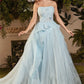 Grey Blue Strapless Vestidos De Noche 3D Butterfly Prom Dress Fairy Strapless Tulle Sweep Train فساتين السهرة