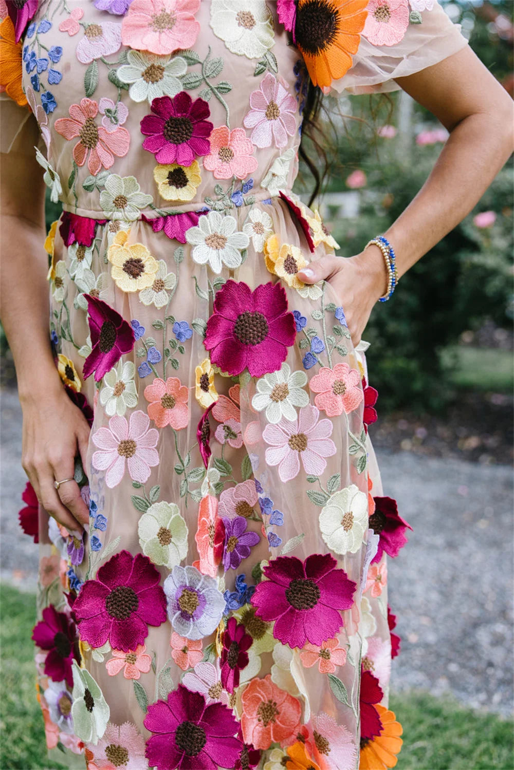 Vestido De fiesta con bordado De encaje De flores, Vestidos De Noche hasta la rodilla con bolsillo, flor 3D فساتين مناسبة رسمية