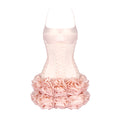 Dreamy Adorable Pastel Pink Two-Piece Set Dress Halter Corset Top and Ruffled Mini Skirt for Trendy Occasions Evening Gown Pink