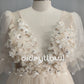 Dideyttawl foto sebenar 3d bunga puff lengan baju pengantin pendek mutiara dalam leher gaun pengantin mini tulle mini