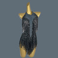Sparkly Women White Tassel Leotard Sexy Pearls Sequins Fringes Bodysuit Club Performance Wear Party Stage Dance Costumes Shuye black One Size