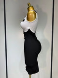 Arrivals Fashionable Women Bandage Golden Buttons White Black Patchwork Sleeveless Bodycon Elegant Party Dresses