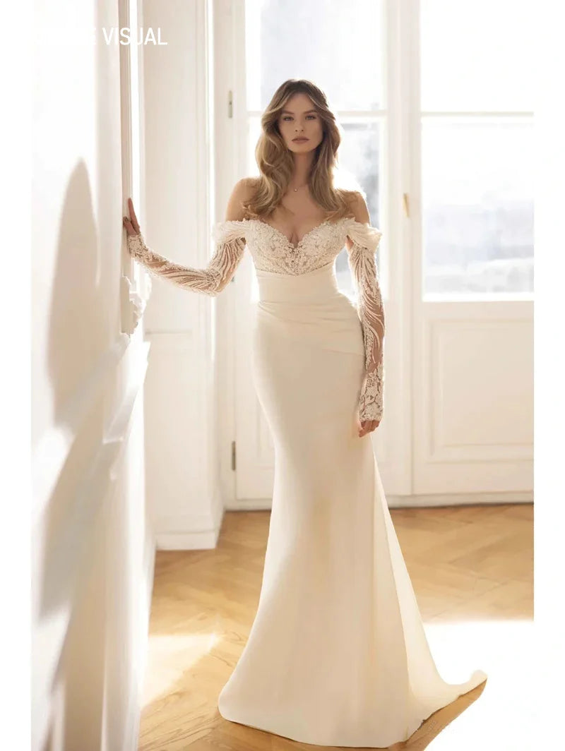 Hochzeitskleid Meerjungfrau 2 in 1 Satin für Braut elegantes Schatz mit Perlenmobil und Größen Vestidos de Novias
