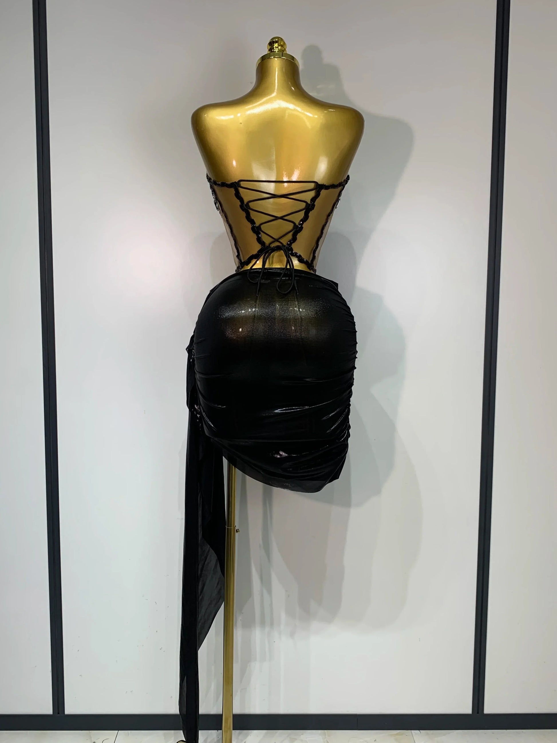 Sexy Two Pieces Top Skirt Sets Sparkly Diamonds See Through Stage Outfit Designer Performance Party Nightclub Birthday Dress