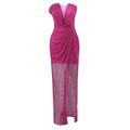 Hot Pink Strapless Sleeveless V-Neck Dress with Slit for Parties Evening Gown Pink