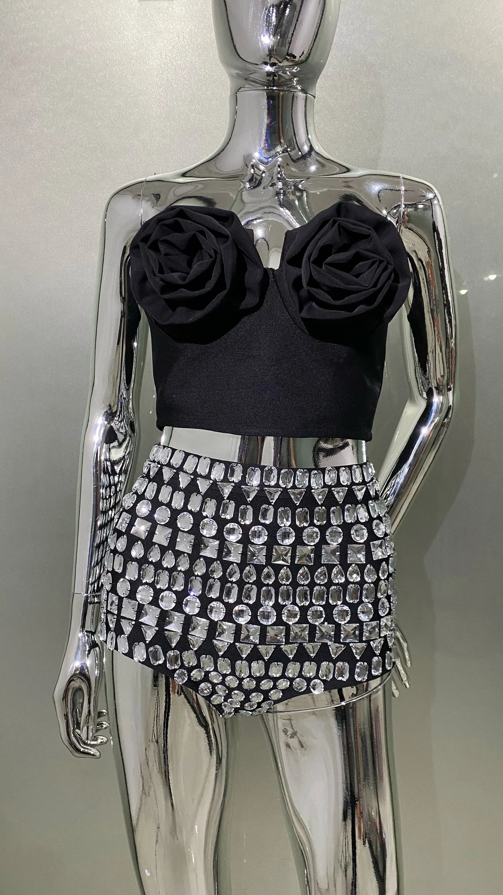 Stylish Sexy Woman Item Stereoscopic Flowers Strapless Top Summer Party Music Festival Vestido Holiday Vocation Outfit