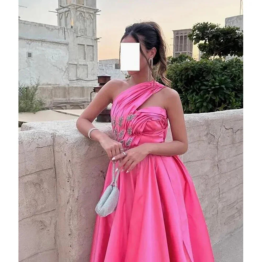 Evening Elegant Vintage Sexy Sweet Crystal Beaded A-Line One Shoulder Formal Occasion Prom Dress Evening Party Gowns same as picture