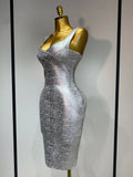 Women Sleeveless Bodycon Bandage Dress Celebrity Elegant Silver Gold Cocktail Party Birthday Dress Vestidos