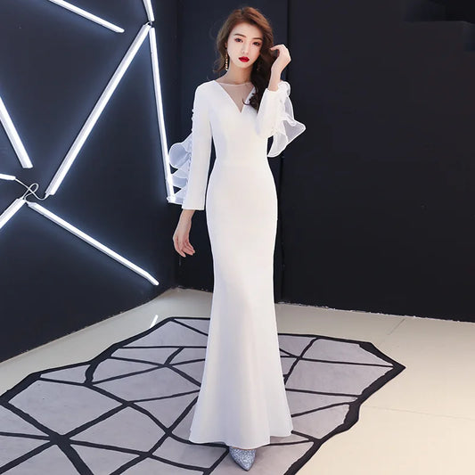 Putih elegan formal malam pesta musim panas yang panjang untuk wanita seksi fairycore duycon bodycon maxi prom dress vestido