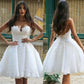 Krótkie sukienki ślubne na plaży Białe puchnięcia linia ukochana kwiatowe aplikacje do kolan ślubne suknie ślubne