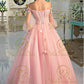 Off Shoulder Pink Quinceanera Dresses Long Floor Length Floral Lace Applique Ball Gown Boat Neckline Prom Evening Gowns
