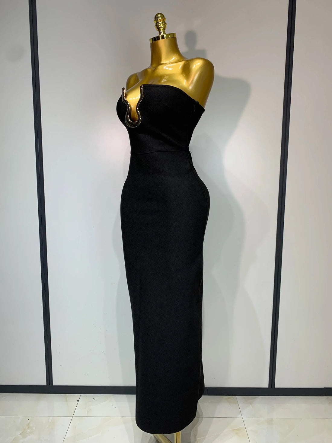 Luxury Birthday Celebrity Sexy Strapless Backless Maxi Long Bodycon Bandage Dress Women Elegant Evening Club Party Outfit black