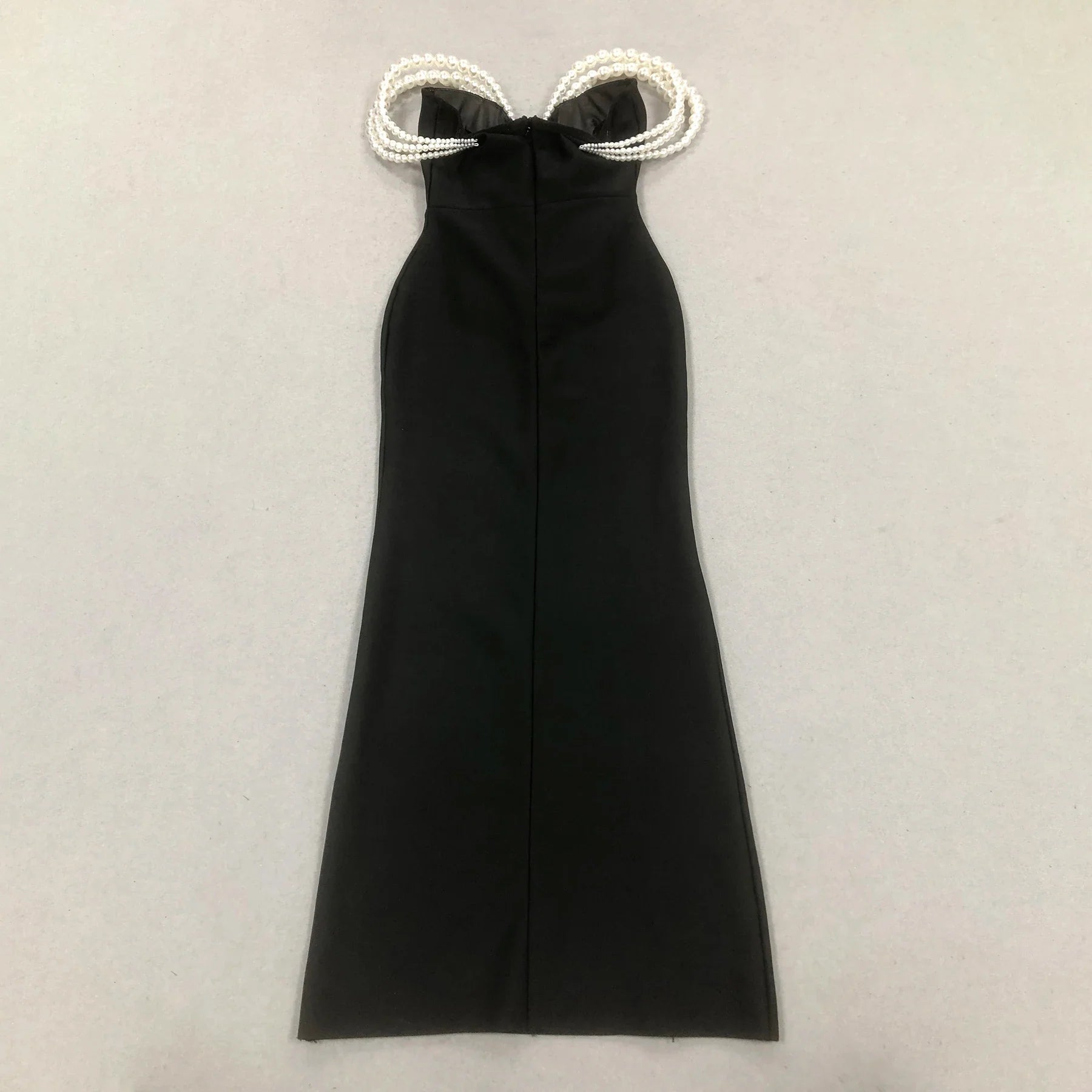 Women Sexy Strapless Big Pearl Beading Bodycon Long Bandage Dress Celebrate Evening Party Red Carpet Fashion Outfit