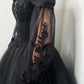 Black Evening Dresses Goethe Lace Applique Tulle Off Shoulder Puffy Full Sleeves A Line Long Chapel Train Party Prom Gowns