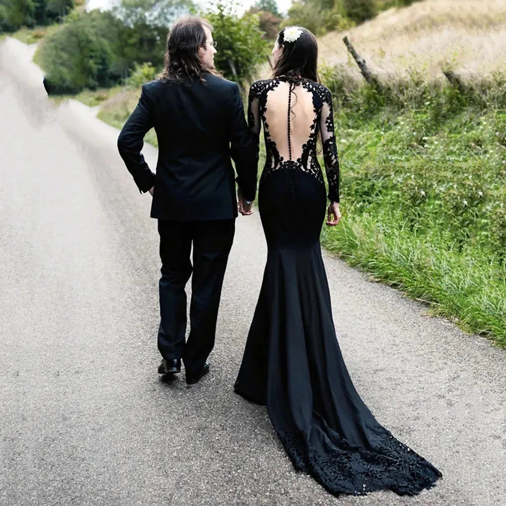 Black Wedding Dresses Grace Mermaid Vestidos De Novia Lace Appliqued Wedding Dresses For Women Custom Vestidos De Boda Black