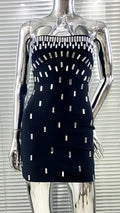Luxury Woman Bandag Dress Sparkling Diamonds Strapless Black Mini Dress Celebrity Birthday Party Vestido Music Festival Outfit