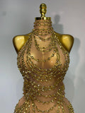 Sparkly Rhinestone Sexy Transparent Mesh Long Dress Women Luxury Birthday Club Party Gown Stage Singer Performance Costume