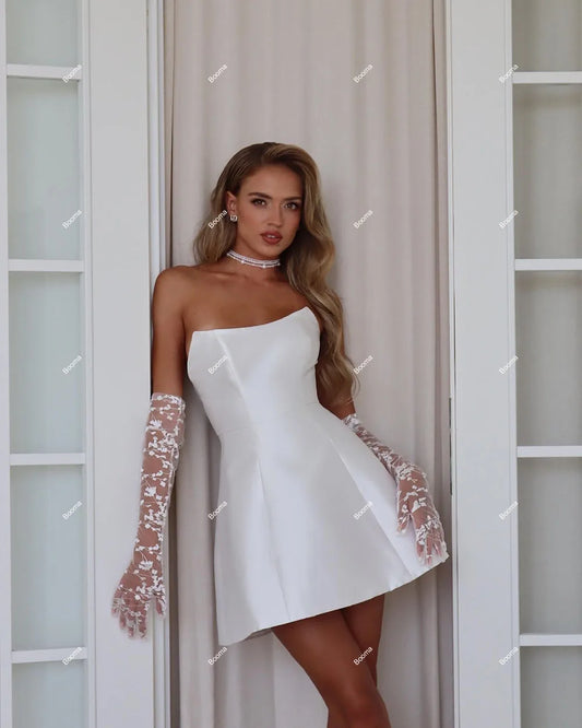 A-Line Mini Brides Party Kleider schaufeln Nackenhälfte kurzes Hochzeitskleid für Frauen Färbung einfache Brautkleider