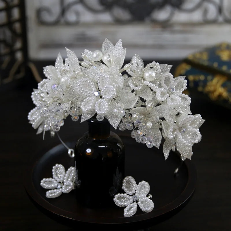 Princess Wedding Crowns For Bride Hair Accessories Flower Pearl Bridal Tiara Crown For Women Party Prom Wedding Hair Headdress as picture 1