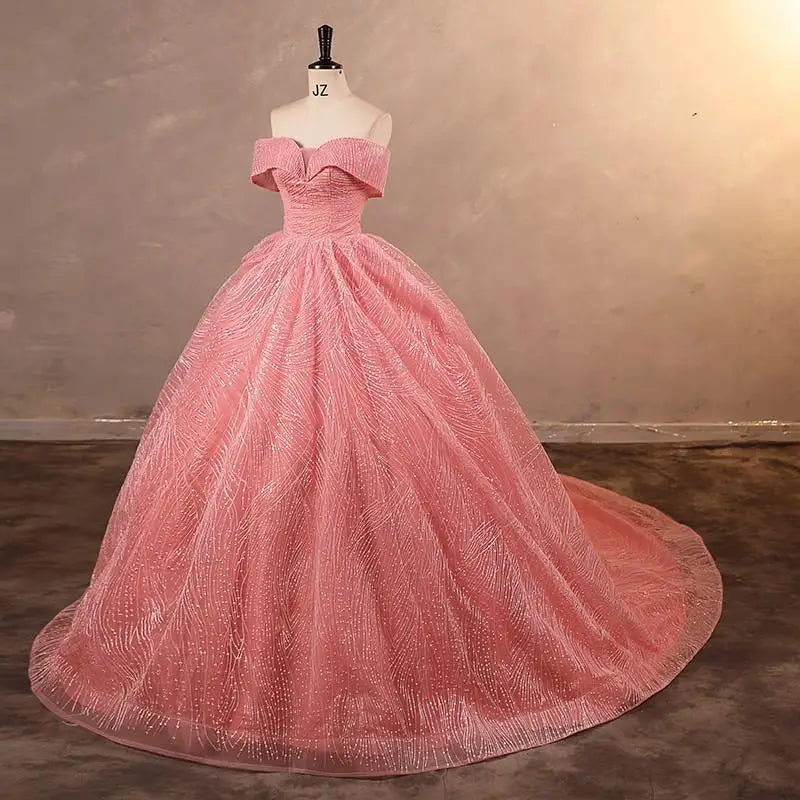 Robe De mariée De luxe à paillettes, col bateau classique, épaules dénudées, Robe De mariée personnalisée