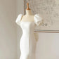 Luxus weißer Satin Hochzeit Meerjungfrau nachlaufende Kleider für Braut Frauen elegant Vintage Rückenless Big Bow Long Party Kleid Maxi