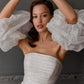 White Glitter Mini Prom Dresses Strapless Short vestidos de noche Elegant Detachable Puffy Sleeves Formal Evening
