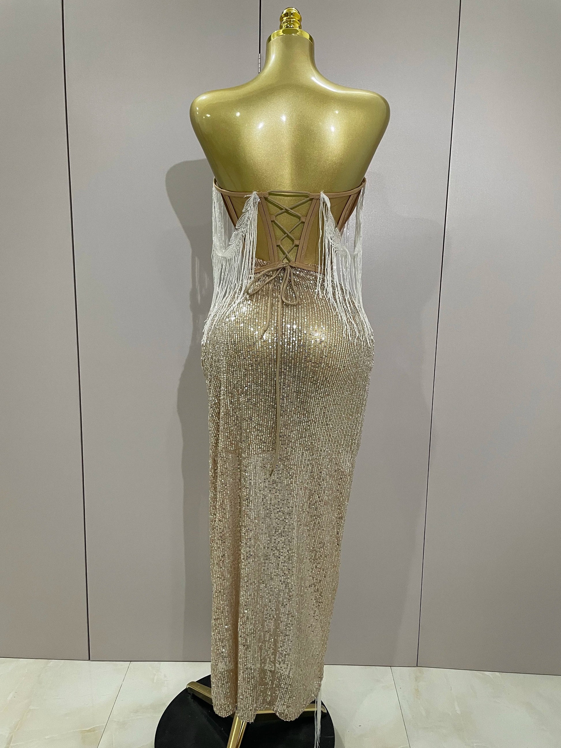 Sexy Luxury Sparkly Sequin Tassel Two Piece Set Women Evening Party Birthday Singer Performan Costume Nightclub Girl Outfit