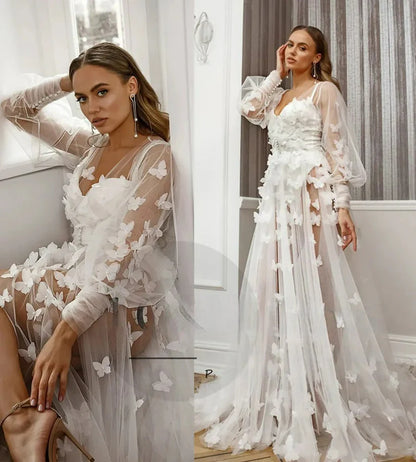 Pearl Bridal Robe Wedding Gowns For Women Bride Luxury Custom Bathrobe Butterfly Floor Length Boudoir Birthday Party