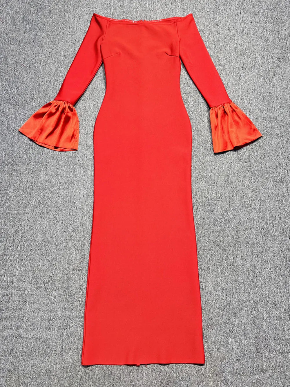 Sexy Women's Bandage Long Dress with One Collar Shoulder and Horn Sleeve Bodycon Dress Cocktail Evening Party Vestidos Red