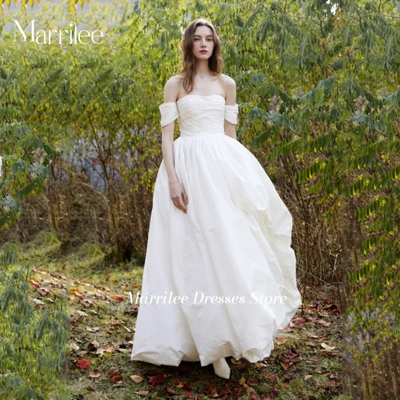 Morden Simple Modest Wedding Dress Off The Shoulder Sweetheart Short Sleeve Bridal Gowns Robe Side Split Formal Party Dress