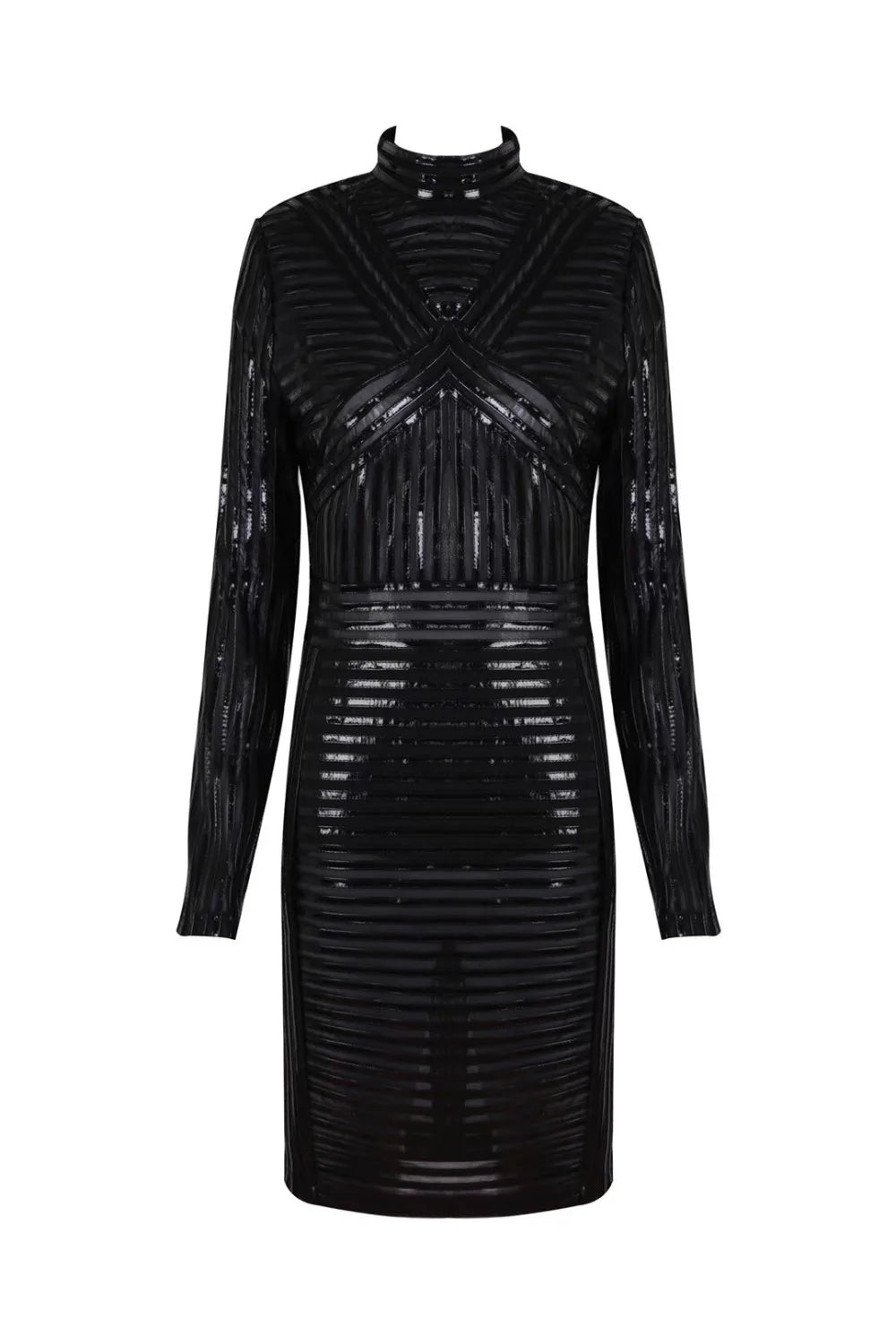 Autumn Half High Collar Leather Patchwork Mesh Black Mini Dress Fashion Woman Evening Dress Nightclub Party Outfit