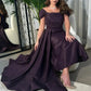 Cathy Elegant فساتين السهرة Dark Purple Silk Vestidos De Noche Sexy Knee Lenght فساتين مناسبة رسمية With Train Prom Dress 2023