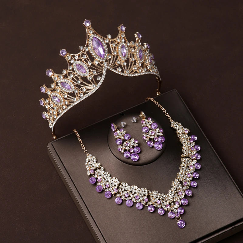Luxury Silver Color Crystal Water Drop Bridal Jewelry Sets Rhinestone Tiaras Crown Necklace Earrings Wedding Dubai Jewelry Set TS-0012-L-XL-0003-C Tiaras