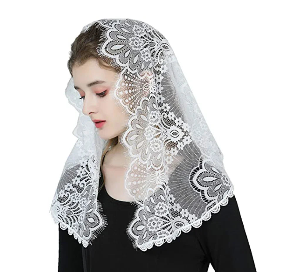 Mantilla Lace Veils For Women Spanish Muslim Head Covering Church Veil Black White Chapel Catholic Bridal Veils For Wedding as picture