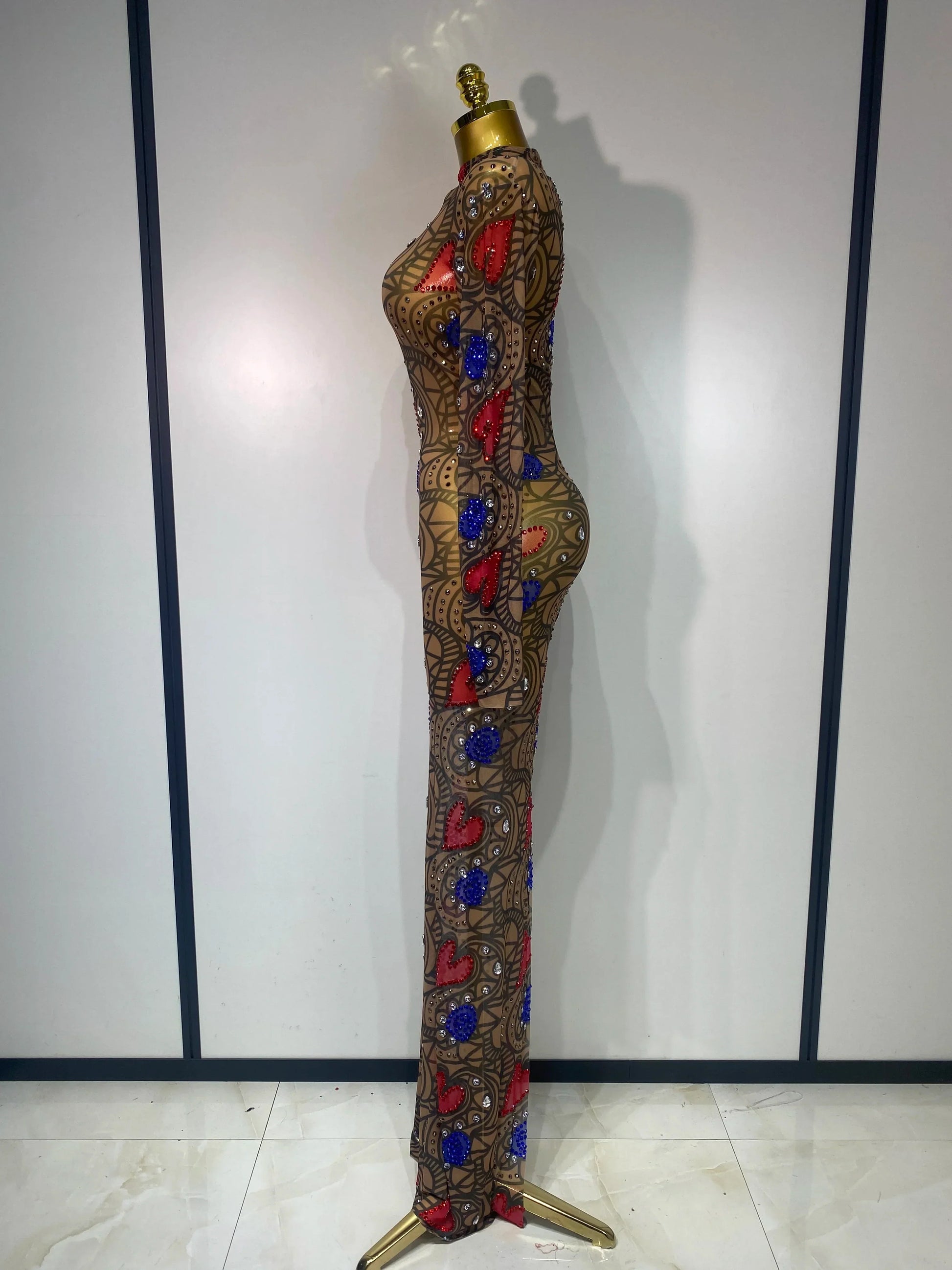 Sparkly Diamond Sexy Mesh Wrap Hip Long Dress Host Annual Meeting Party Nightclub Performance Costume Luxury Birthday Dress