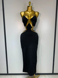 Women Sleeveless Sexy Halter Hollow Out Black Red Bodycon Long Bandage Dress Celebate Elegant Luxury Birthday Club Dress black