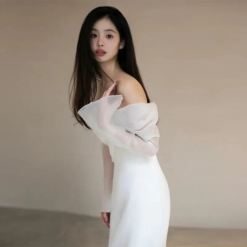 GIYSILE-vestido De Novia ligero De satén con un hombro, vestido De