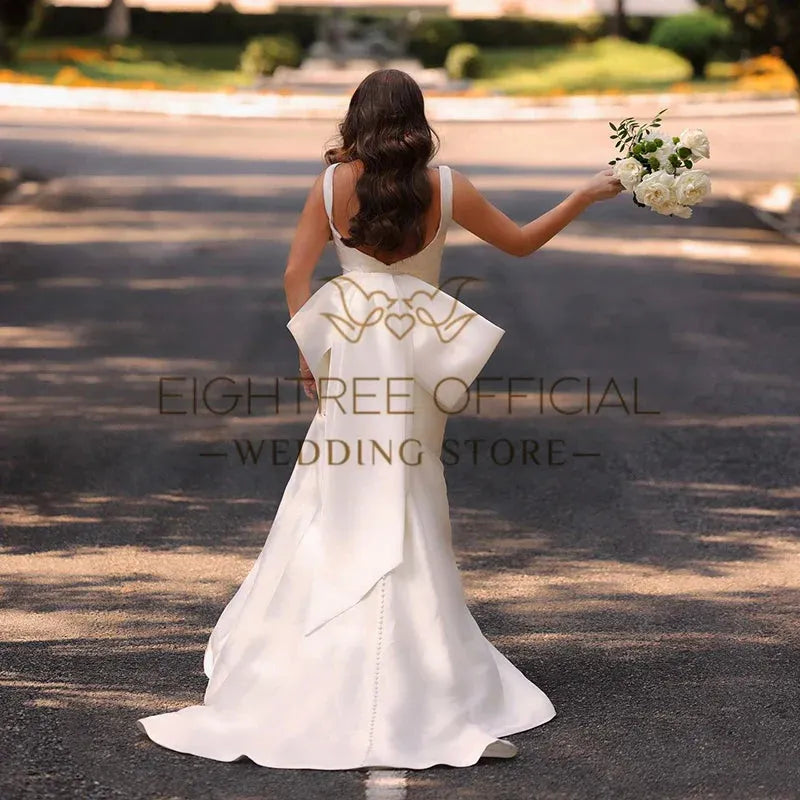 White Mermaid Wedding Dresses O-Neck Backless Sleeveless Bride Dress Boho Beach Wedding Prom Gowns Custom Size