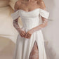 Simple Wedding Dresses A Line Sexy A Line Split Lace Appliques Women's Bridal Gowns Off The Shoulder Pleat Satin Elegant Vestido