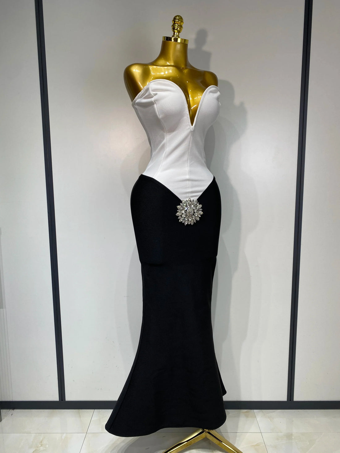 Sexy Bodycon Bandage Dress Strapless Diamond Flower Maxi Long Elegant Dresses Luxury Birthday Dress Club Party Prom Gowns WHITE